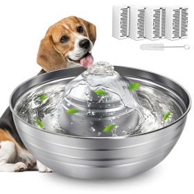 Cat Water Fountain, 2L/67oz Stainless Steel Pet Water Fountain, Quiet Cat Water Bowl for Cats and Small Dogs (Silver)